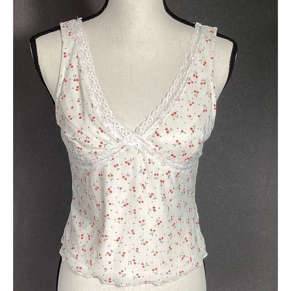 Pink Rose Tops - Coquette Cherry Lace Trim Romantic Camisole Cottagecore Soft Girl Top NWT Size L